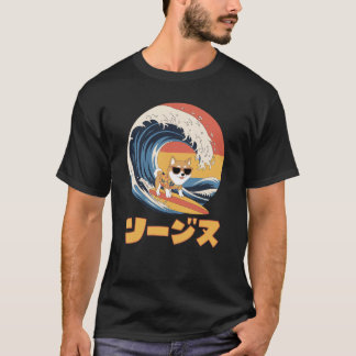Camiseta Engraçado Shiba Inu Japonês Onda Canagawa
