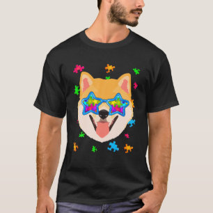 Camiseta Engraçado Shiba Inu Quebra-cabeça Autismo Cão de C