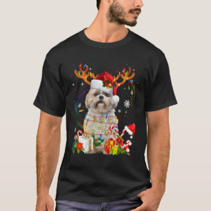 Camiseta Engraçado Shih Tzu Christmas Reindeers Luzes de Na