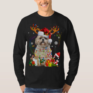 Camiseta Engraçado Shih Tzu Christmas Reindeers Luzes de Na
