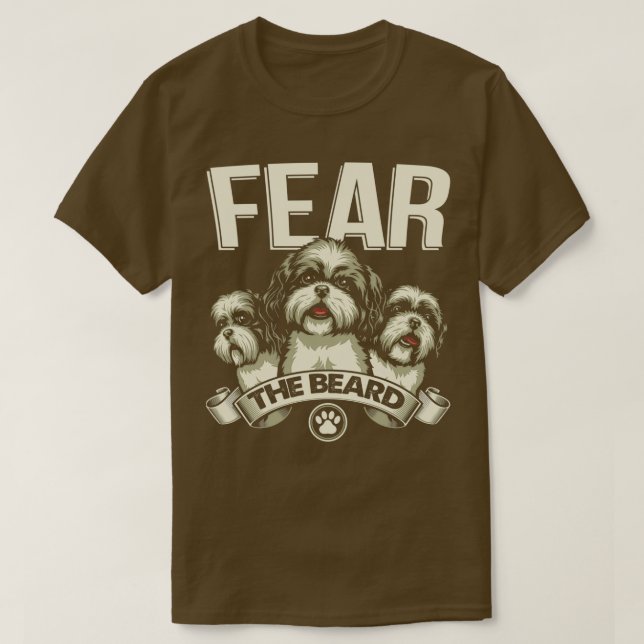 Camiseta Engraçado Shih Tzu Medo Da Barba  (Frente do Design)