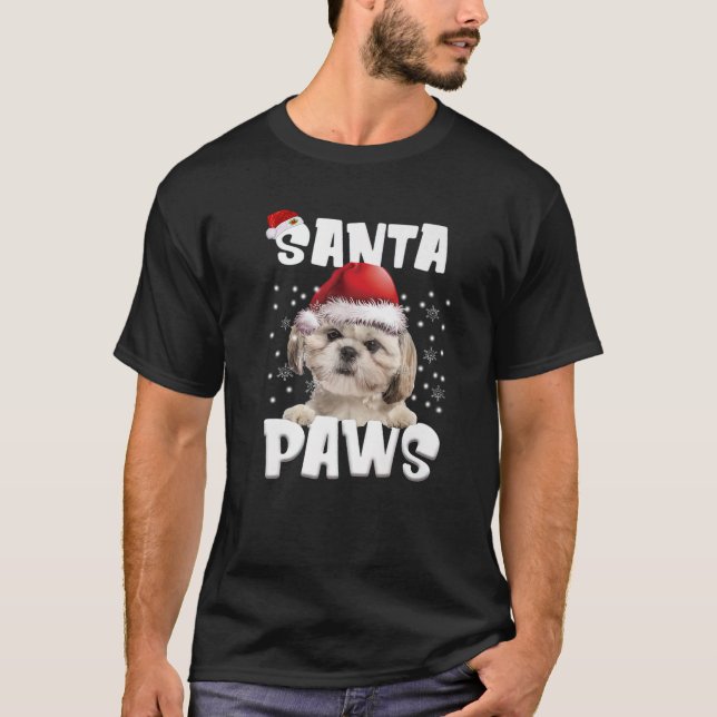 Camiseta Engraçado Shih Tzu Natal Luz Árvore Cachorro Sobre (Frente)