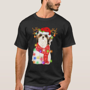 Camiseta Engraçado Shih Tzu Santa Hat Xmas Luzes Dão Amor a