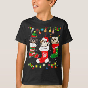 Camiseta Engraçado Shiu Tzu Cachorro Luzes de Natal Cachorr