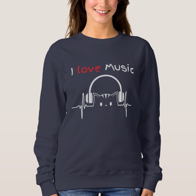 Camiseta Engraçado Simples Gato Amor Música Pet (Frente)