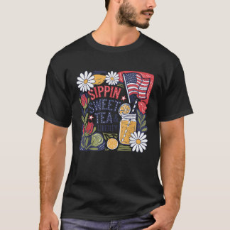 Camiseta Engraçado Sippin Floral Sweet Tea and Liberty Happ