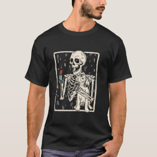 Camiseta Engraçado Skeleton abraça Cachorro Halloween Vet T