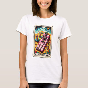 Camiseta Engraçado Skeleton Beach Time Crispy Tarot