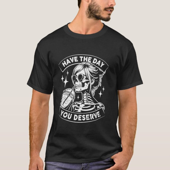 Camiseta Engraçado Skeleton Beba Café (Frente)
