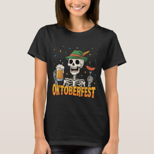 Camiseta Engraçado Skeleton Bebendo Alemão Beers Mulheres