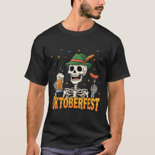 Camiseta Engraçado Skeleton Bebendo Alemão Beers Mulheres
