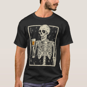 Camiseta Engraçado Skeleton Bebendo Bourbon Whiskey Hallowe