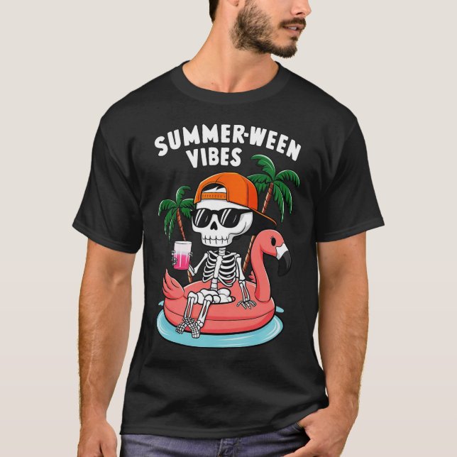 Camiseta Engraçado Skeleton Flamingo Summerentre Vibes Hall (Frente)