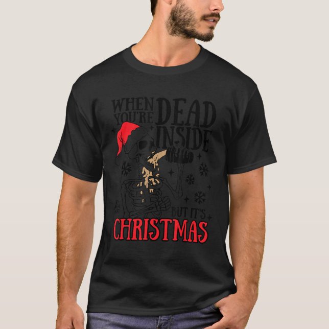 Camiseta Engraçado Skeleton Morto de Natal Mas é Holi (Frente)