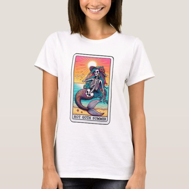 Camiseta Engraçado Skeleton Sereia Tarot Gótico Quente Verã (Frente)