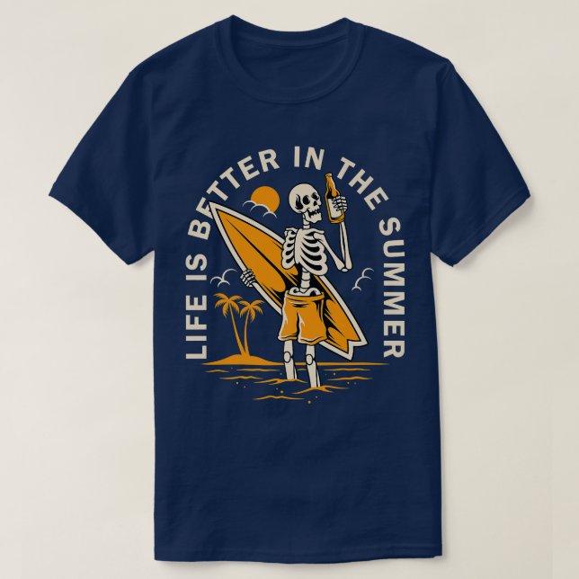 Camiseta Engraçado Skeleton Surfer Engraçado Onda Custo do  (Frente do Design)