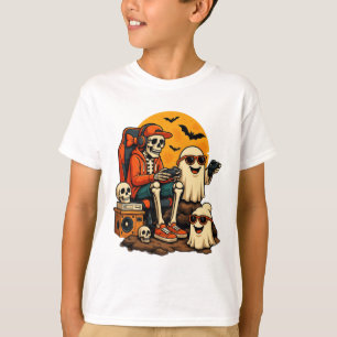 Camiseta Engraçado Skeleton Vídeo Jogo Halloween Jogador B