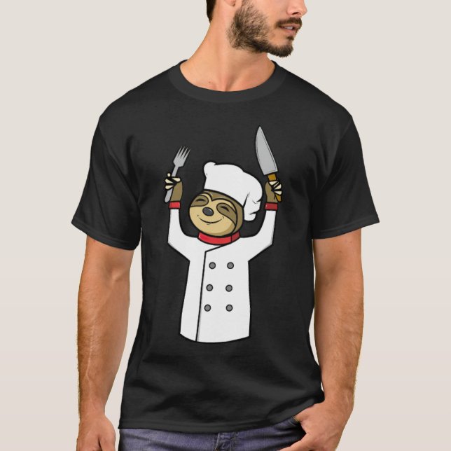 Camiseta Engraçado Sloth Chef Cook Comida GIft Engraçado cr (Frente)