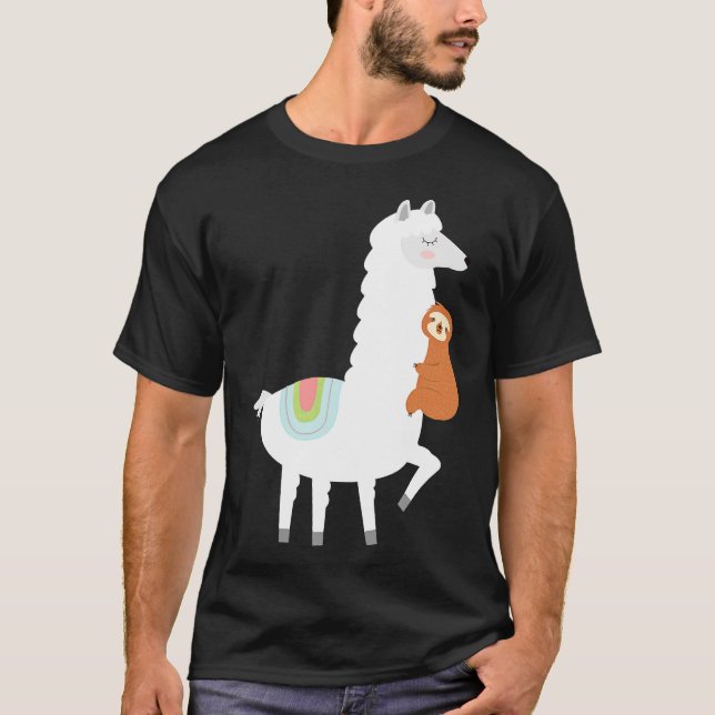 Camiseta Engraçado Sloth Hugging Llama Alpaca (Frente)