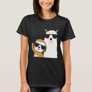 Camiseta Engraçado Sloth Llama Vestindo óculos escuros Lega