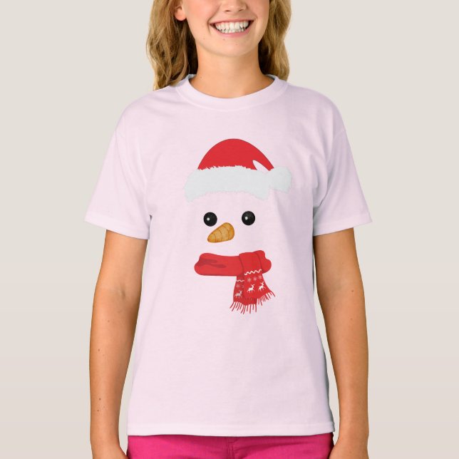 Camiseta Engraçado Snowman Enfrenta Feliz Família de Natal  (Frente)