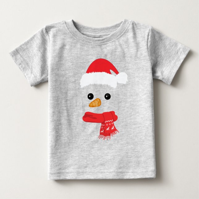 Camiseta Engraçado Snowman Enfrenta Feliz Família de Natal  (Frente)