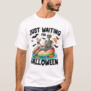 Camiseta Engraçado Só Esperando O Esqueleto De Halloween, S