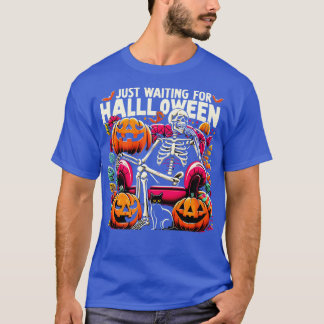 Camiseta Engraçado Só Esperando O Esqueleto De Halloween, S