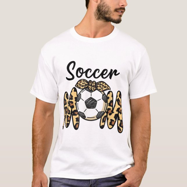 Camiseta Engraçado Soccer Mãe Impressão Leopardo com arco (Frente)