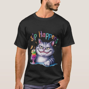 Camiseta Engraçado "Sorver Acontece"Aquarela Gato Coquetel�