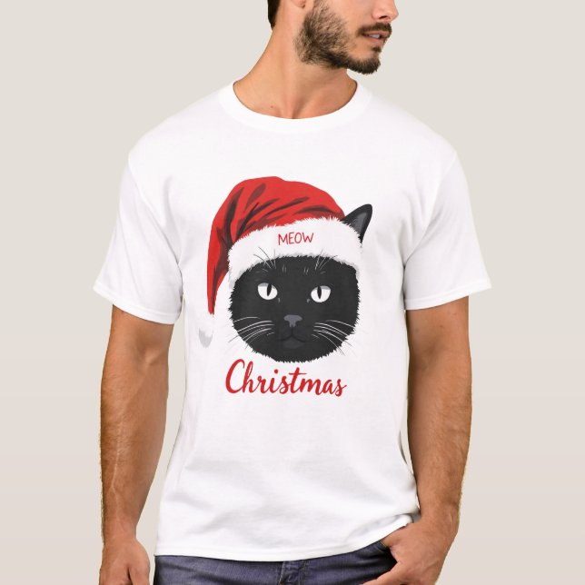 Camiseta Engraçado Sublimação de Gato de Natal (Frente)