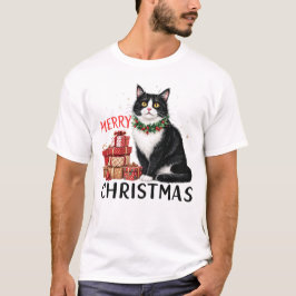 Camiseta Engraçado Sublimação de Gato de Natal
