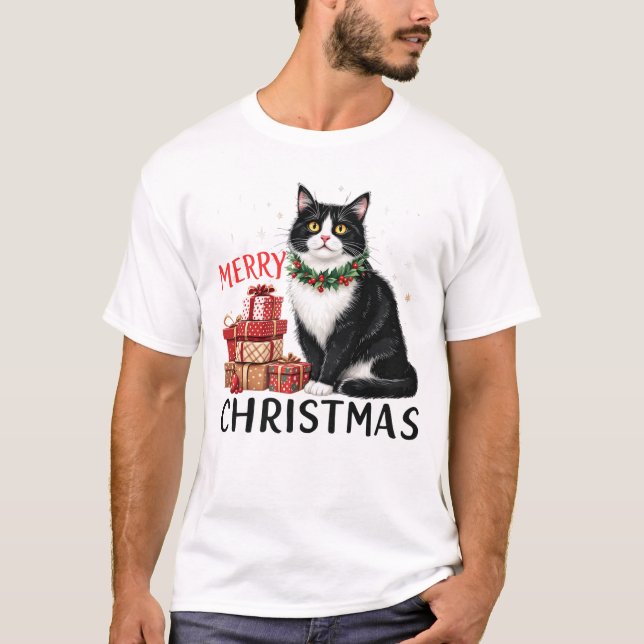 Camiseta Engraçado Sublimação de Gato de Natal (Frente)