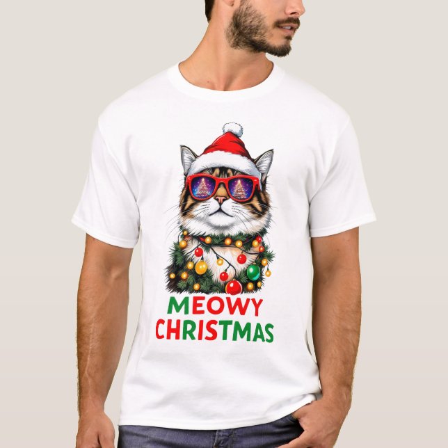 Camiseta Engraçado Sublimação de Gato de Natal (Frente)