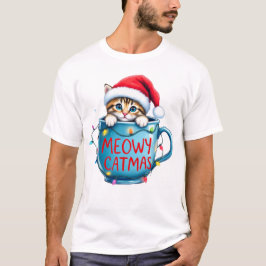 Camiseta Engraçado Sublimação de Gato de Natal