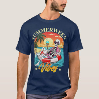Camiseta Engraçado Summerween Vibes Skeleton Pumpkin Spooky