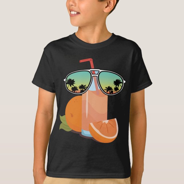 Camiseta Engraçado Sumo Laranja Com Óculos Solares Design A (Frente)