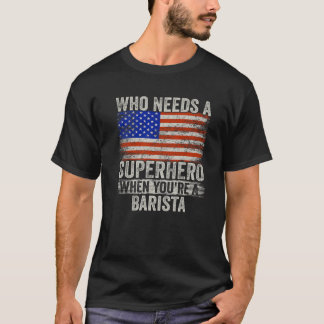 Camiseta Engraçado Super Herói Barista Vintage Tee For Men