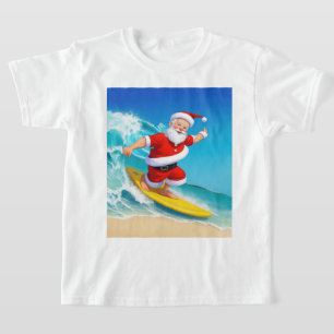 Camiseta Engraçado Surfing Santa Claus
