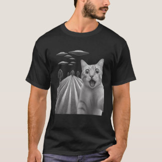 Camiseta Engraçado Surpreendido Gato Assustado Selfie Com P