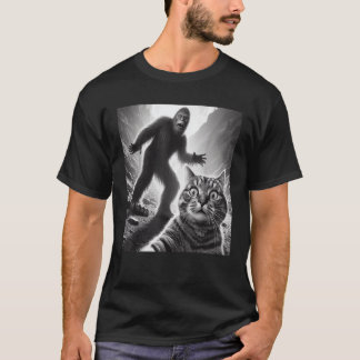 Camiseta Engraçado Surpreendido Gato Assustado Selfie Com S