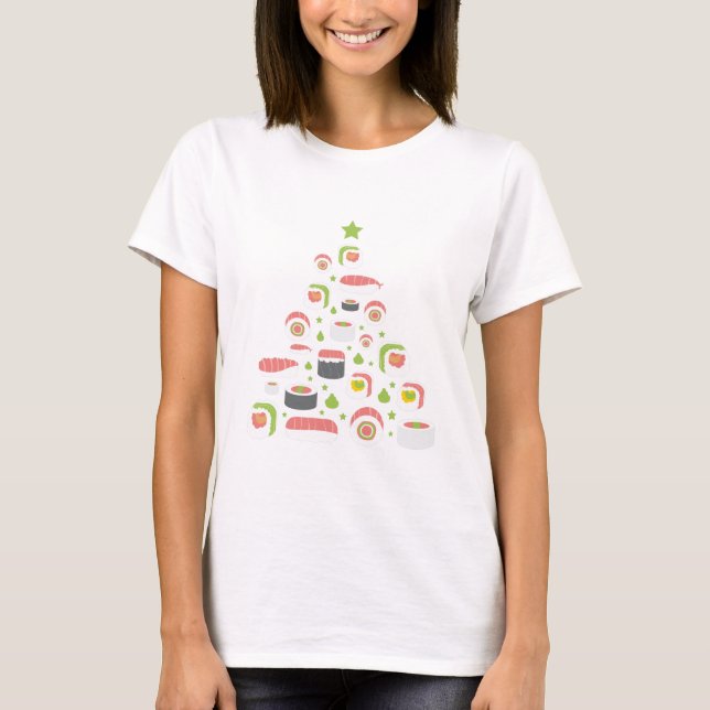 Camiseta Engraçado Sushi Amadurece Texto da Árvore de Natal (Frente)