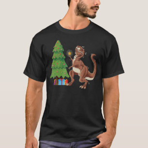 Camiseta Engraçado T-Rex Árvore de Natal Topper Dinossauro