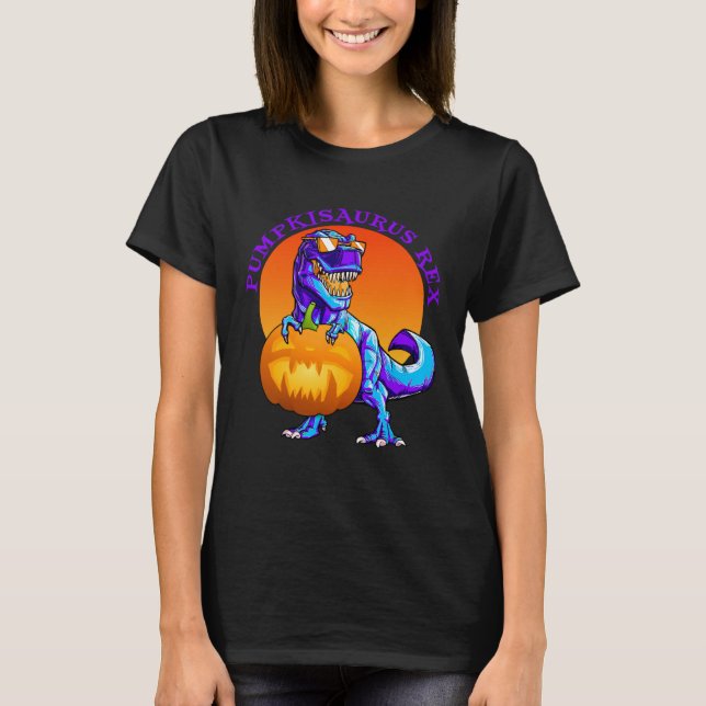 Camiseta Engraçado T Rex Halloween Pumpkisaurus Rex Pumpkin (Frente)