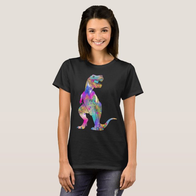 Camiseta Engraçado T Rex Psychedelic Dinossauro Colorido (Frente Completa)