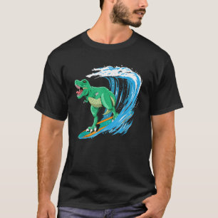 Camiseta Engraçado T Rex Surfing Dinosaur Summer Dino Beach