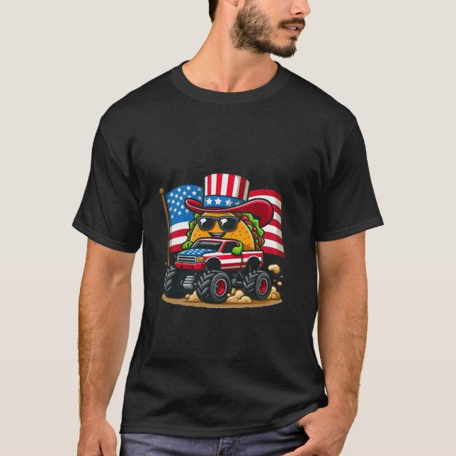Camiseta Engraçado Taco montando um Monster Truck American  (Frente)