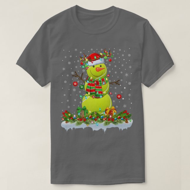 Camiseta Engraçado Tênis Ball Snowman Xmas Lights Tênis Chr (Frente do Design)