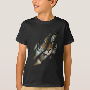 Camiseta Engraçado Tiger Face Torn Claw Selvagem Safari Ani