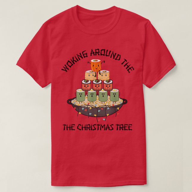 Camiseta Engraçado Trabalhando em torno da árvore de Natal  (Frente do Design)